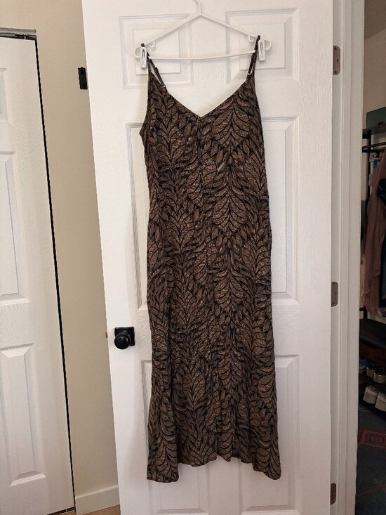 George Dresses & Skirts - Leaf Print Slip Maxi Dress | Brown & Olive Adjustable Strap Summer Dress (XL)